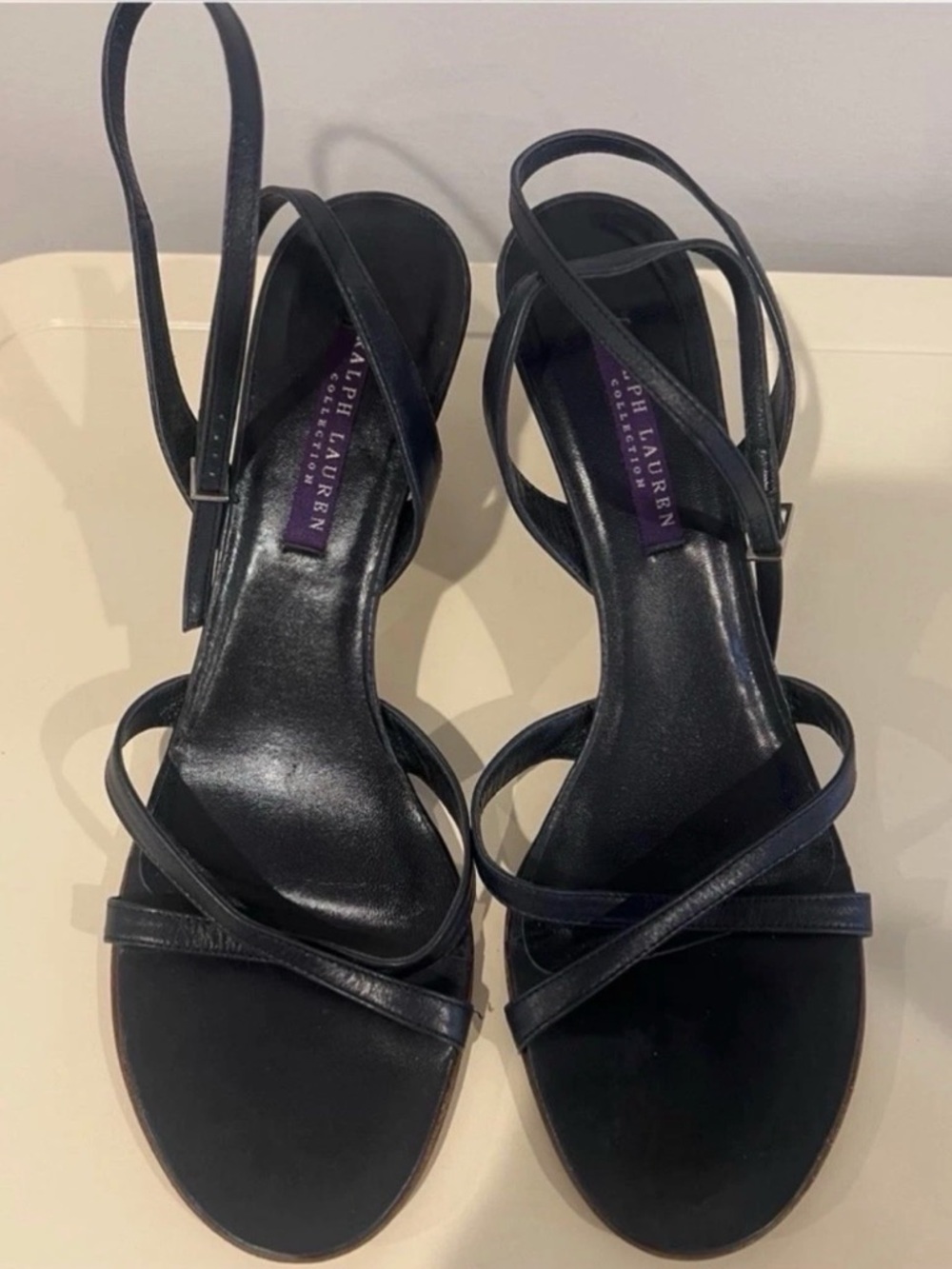 Ralph Lauren Purple Label Navy Strappy Leather Heels - size 8.5 - Picture 2 of 6